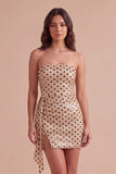 Champagne Black Dot Sparkly Sequins Bodycon Short Cocktail Dress with Sash