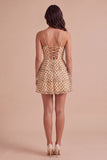 Sparkly Sequins Champagne Black Dot Ruffled A-Line Short Cocktail Dress