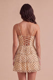 Sparkly Sequins Champagne Black Dot Ruffled A-Line Short Cocktail Dress
