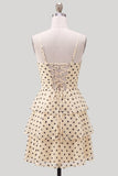 Sparkly Sequins Champagne Black Dot Ruffled A-Line Short Cocktail Dress