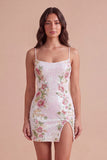 White Sparkly Sequins Floral Bodycon Short Cocktail Dress with Slit
