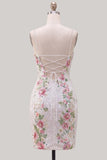 White Sparkly Sequins Floral Bodycon Short Cocktail Dress with Slit