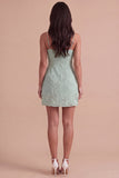 Blue Floral Appliqued Bodycon Ruched Short Cocktail Dress