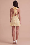 Blue Floral Appliqued Halter A-Line Short Cocktail Dress