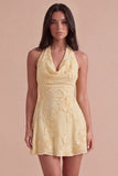 Blue Floral Appliqued Halter A-Line Short Cocktail Dress