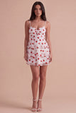 Pink Strawberry Keyhole Ruched A-Line Ruffled Short Cocktail Dress