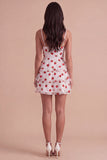 Pink Strawberry Keyhole Ruched A-Line Ruffled Short Cocktail Dress