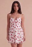Pink Strawberry Keyhole Ruched A-Line Ruffled Short Cocktail Dress
