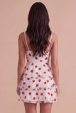 Pink Strawberry Keyhole Ruched A-Line Ruffled Short Cocktail Dress