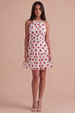 Pink Halter Strawberry A-Line Ruffled Tiered Short Cocktail Dress