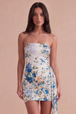 Black Red Floral Strapless Bodycon Short Cocktail Dress with Sash