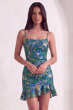 Dark Green Floral Jacquard Spaghetti Straps Short Cocktail Dress with Ruffles