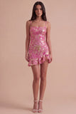 Dark Green Floral Jacquard Spaghetti Straps Short Cocktail Dress with Ruffles