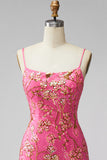 Dark Green Floral Jacquard Spaghetti Straps Short Cocktail Dress with Ruffles