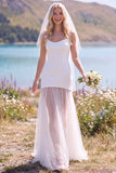 White A Line Strapless Tulle Sweep Train Wedding Dress