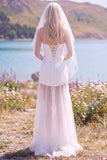 White A Line Strapless Tulle Sweep Train Wedding Dress