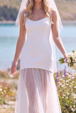 White A Line Strapless Tulle Sweep Train Wedding Dress