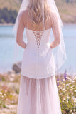 White A Line Strapless Tulle Sweep Train Wedding Dress