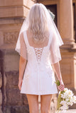 White A-Line Square Neck Short Wedding Dress with 3D Flowers