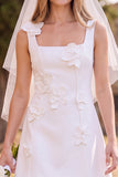 White A-Line Square Neck Short Wedding Dress with 3D Flowers