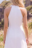 White A-Line Round Neck Short Wedding Dress with 3D Flowers
