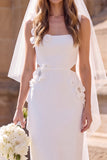 White Floral Bodycon Cut Out Square Neck Midi Wedding Dress