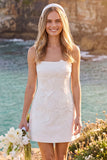 White Floral Spaghetti Straps Bodycon Short Wedding Dress