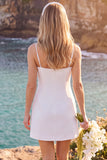 White Floral Spaghetti Straps Bodycon Short Wedding Dress