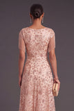 Dusty Rose Sparkly Sequins Floral V-Neck Long Formal Dress with Fringes