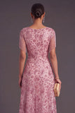 Dusty Rose Sparkly Sequins Floral V-Neck Long Formal Dress with Fringes