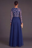 Green Floral A-Line Illusion Neck Long Formal Dress with Sleeves