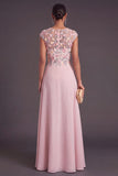 Floral Green A-Line Illusion Neck Cap Sleeves Long Formal Dress