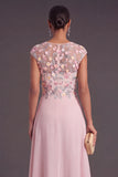 Floral Green A-Line Illusion Neck Cap Sleeves Long Formal Dress