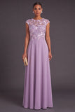 Floral Green A-Line Illusion Neck Cap Sleeves Long Formal Dress
