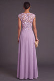 Floral Green A-Line Illusion Neck Cap Sleeves Long Formal Dress