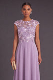 Floral Green A-Line Illusion Neck Cap Sleeves Long Formal Dress
