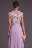 Floral Green A-Line Illusion Neck Cap Sleeves Long Formal Dress
