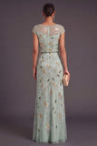 Green Sparkly Beaded Mermaid Boat Neck Long Formal Dress
