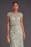 Green Sparkly Beaded Mermaid Boat Neck Long Formal Dress