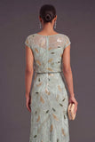 Green Sparkly Beaded Mermaid Boat Neck Long Formal Dress