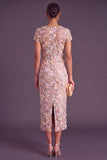 Blue Floral Illusion Neck Mermaid Midi Formal Dress with Appliques