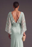Green Floral Boat Neck Ruched Mermaid Backless Long Formal Dress