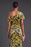 Blue Floral Velvet Ruched Long One Shoulder Mermaid Formal Dress