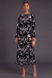 Fuchsia Floral Round Neck A-Line Midi Formal Dress with Rhinestone