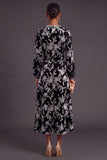 Fuchsia Floral Round Neck A-Line Midi Formal Dress with Rhinestone