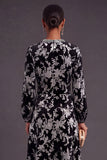 Fuchsia Floral Round Neck A-Line Midi Formal Dress with Rhinestone
