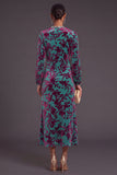 Fuchsia Floral Round Neck A-Line Midi Formal Dress with Rhinestone