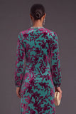 Fuchsia Floral Round Neck A-Line Midi Formal Dress with Rhinestone