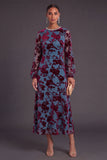 Fuchsia Floral Round Neck A-Line Midi Formal Dress with Rhinestone