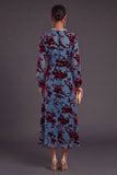 Fuchsia Floral Round Neck A-Line Midi Formal Dress with Rhinestone